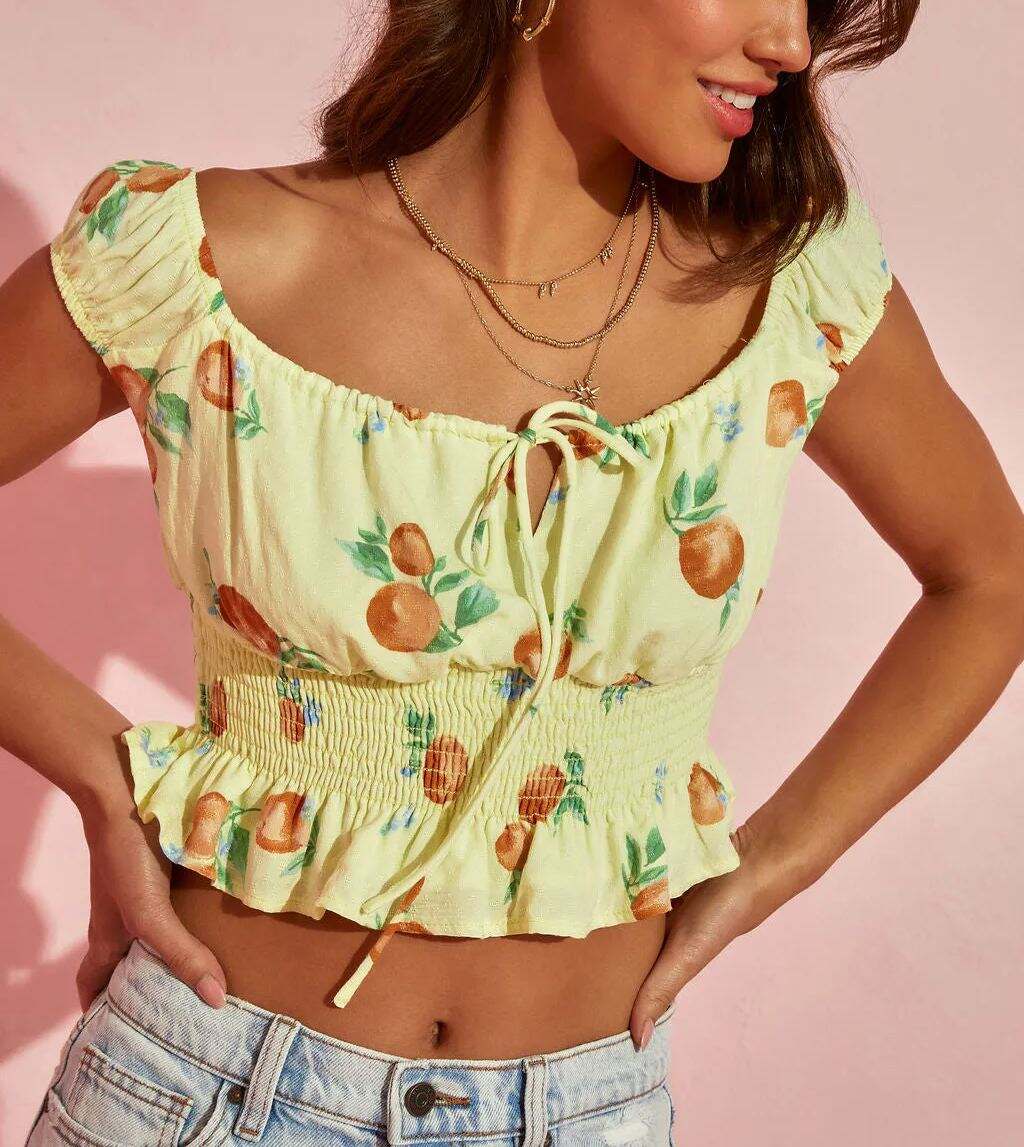 Printed Smocked Crop Top
