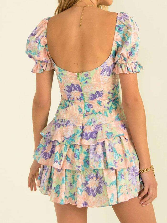 Floral print fabric mini dress