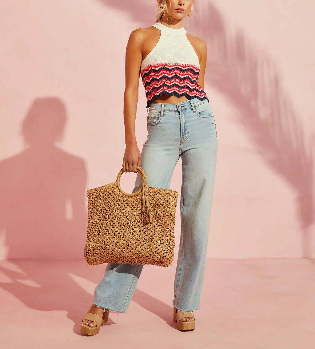 Contrast crochet-knit halterneck top