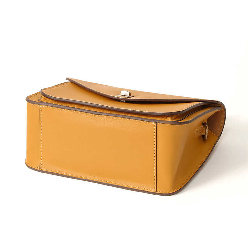 【Big Messenger Bag】Sunset yellow head layer cowhide messenger bag handbag crossbody dual-use bag