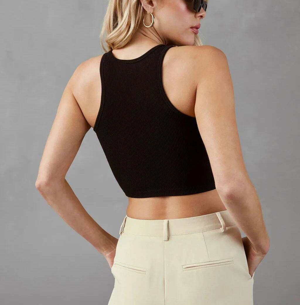 Black Ribbed Crop Tank