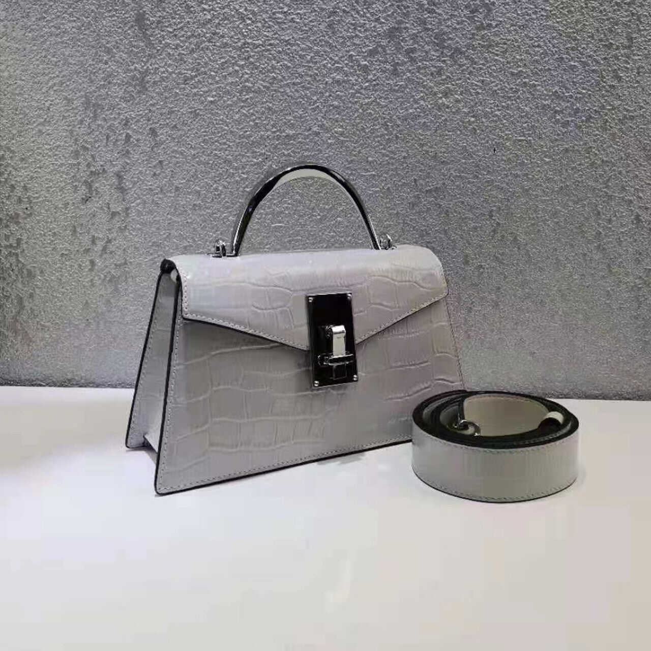 Luxury top grain leather metal handle flap bag