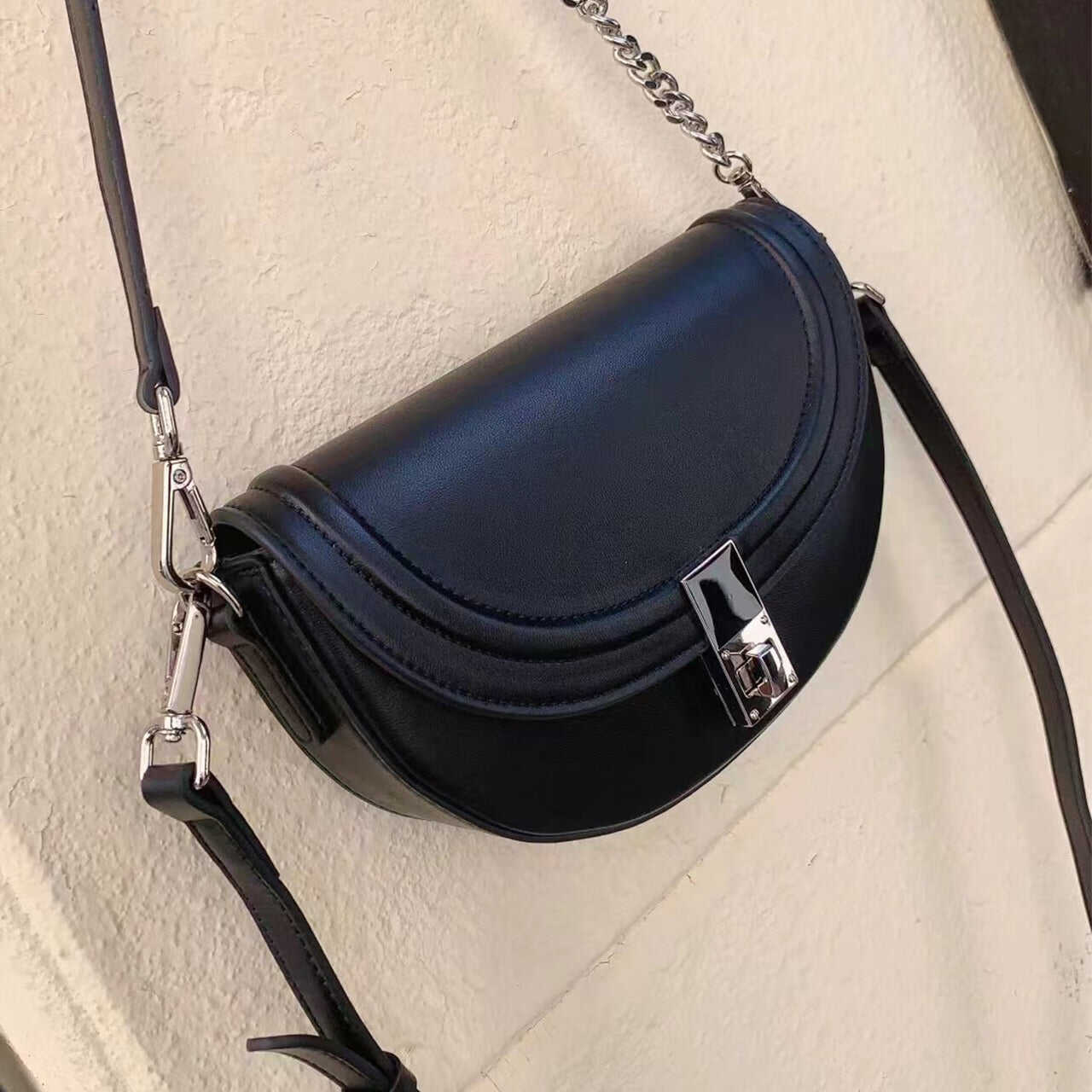 High quality leather flap bag half moon cowhide saddlebag
