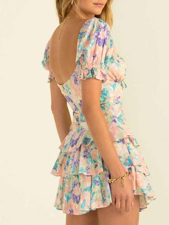 Floral print fabric mini dress