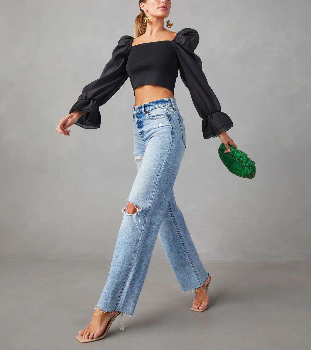 Statement Sleeve Crop Blouse