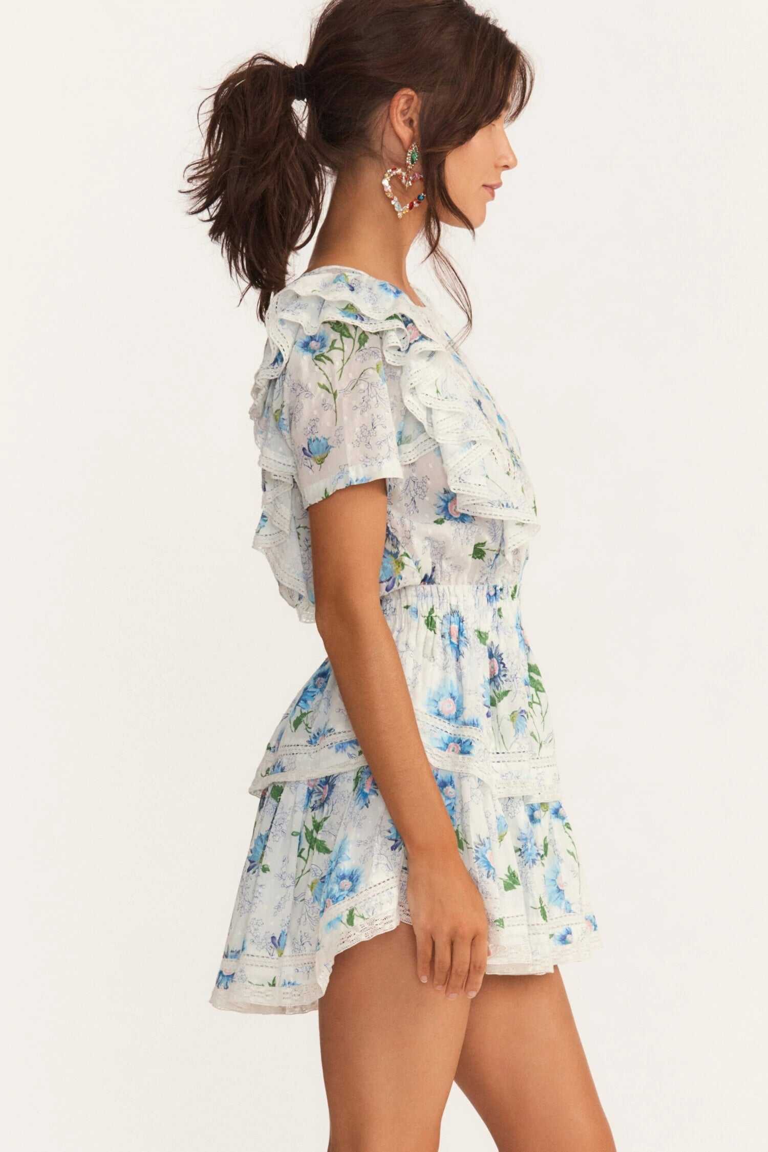 Blue Floral Ruffle Dress