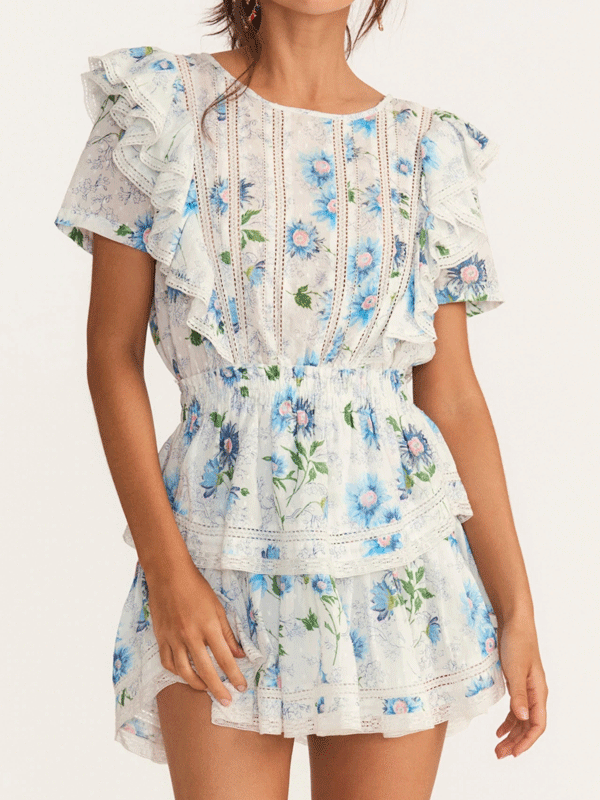 Blue Floral Ruffle Dress
