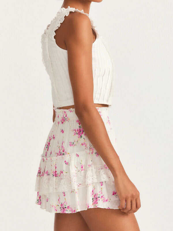 Tiered Lace Floral Miniskirt