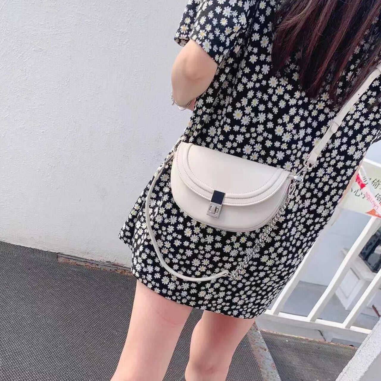 High quality leather flap bag half moon cowhide saddlebag