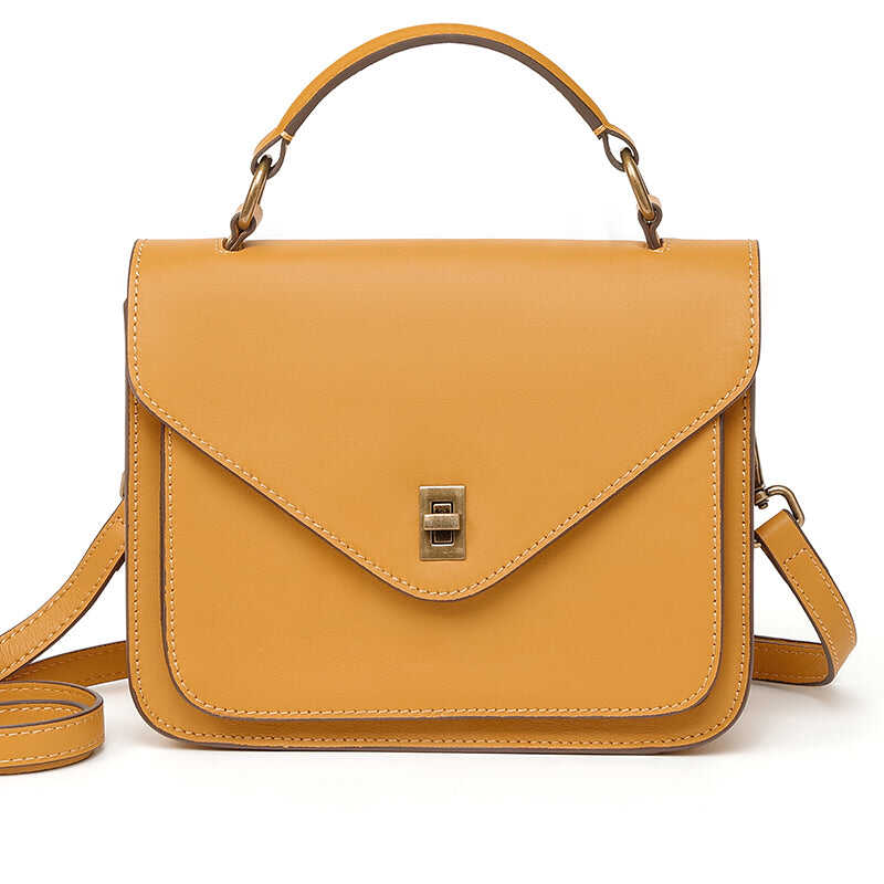 【Big Messenger Bag】Sunset yellow head layer cowhide messenger bag handbag crossbody dual-use bag