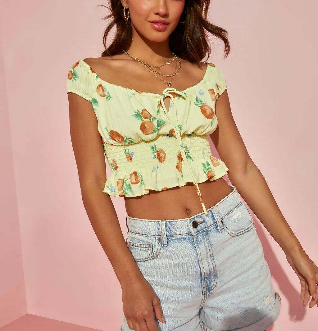Printed Smocked Crop Top