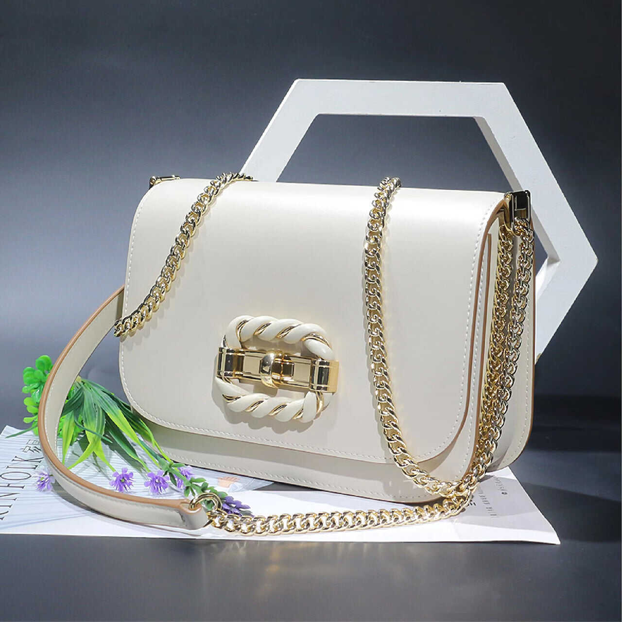 Cowhide shoulder bag crossbody bag chain shoulder strap flap bag