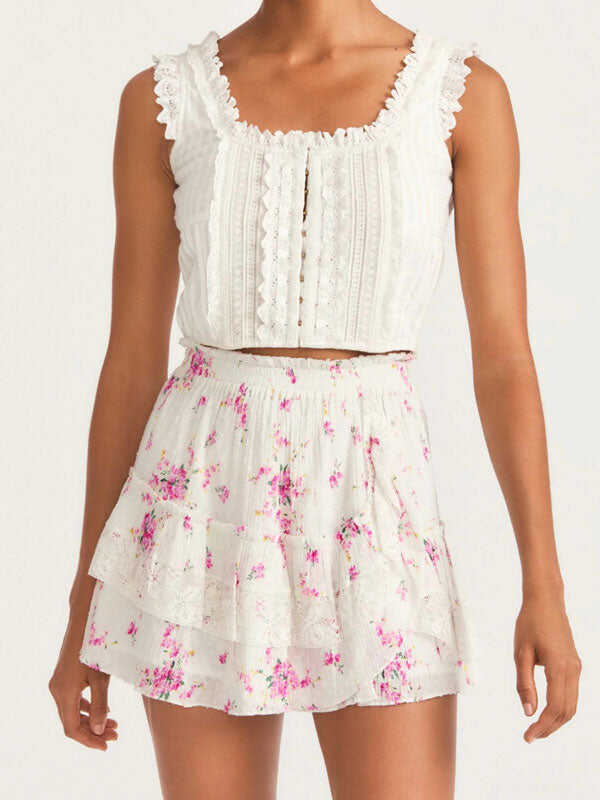 Tiered Lace Floral Miniskirt