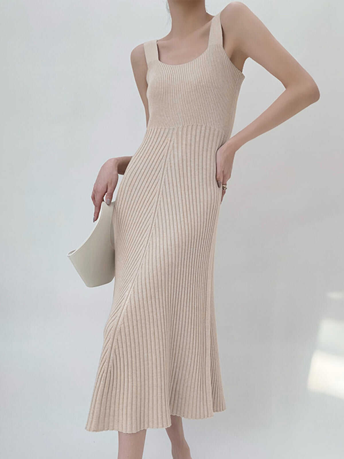 Solid Flowy Knit Midi Dress