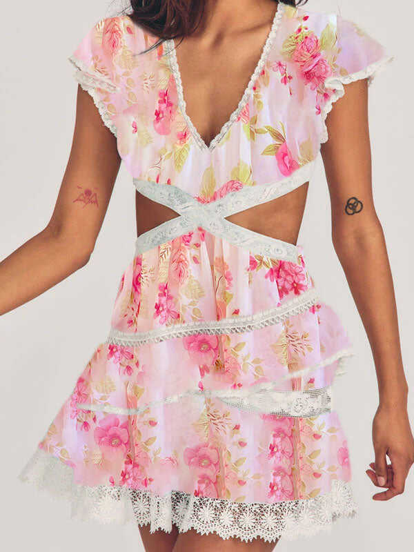 open waist floral print dress