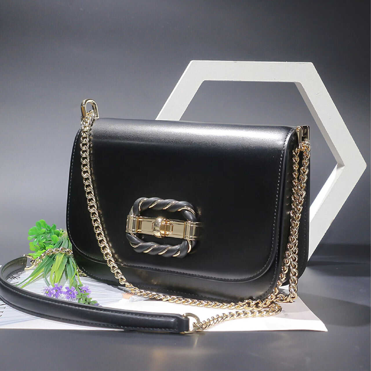 Cowhide shoulder bag crossbody bag chain shoulder strap flap bag