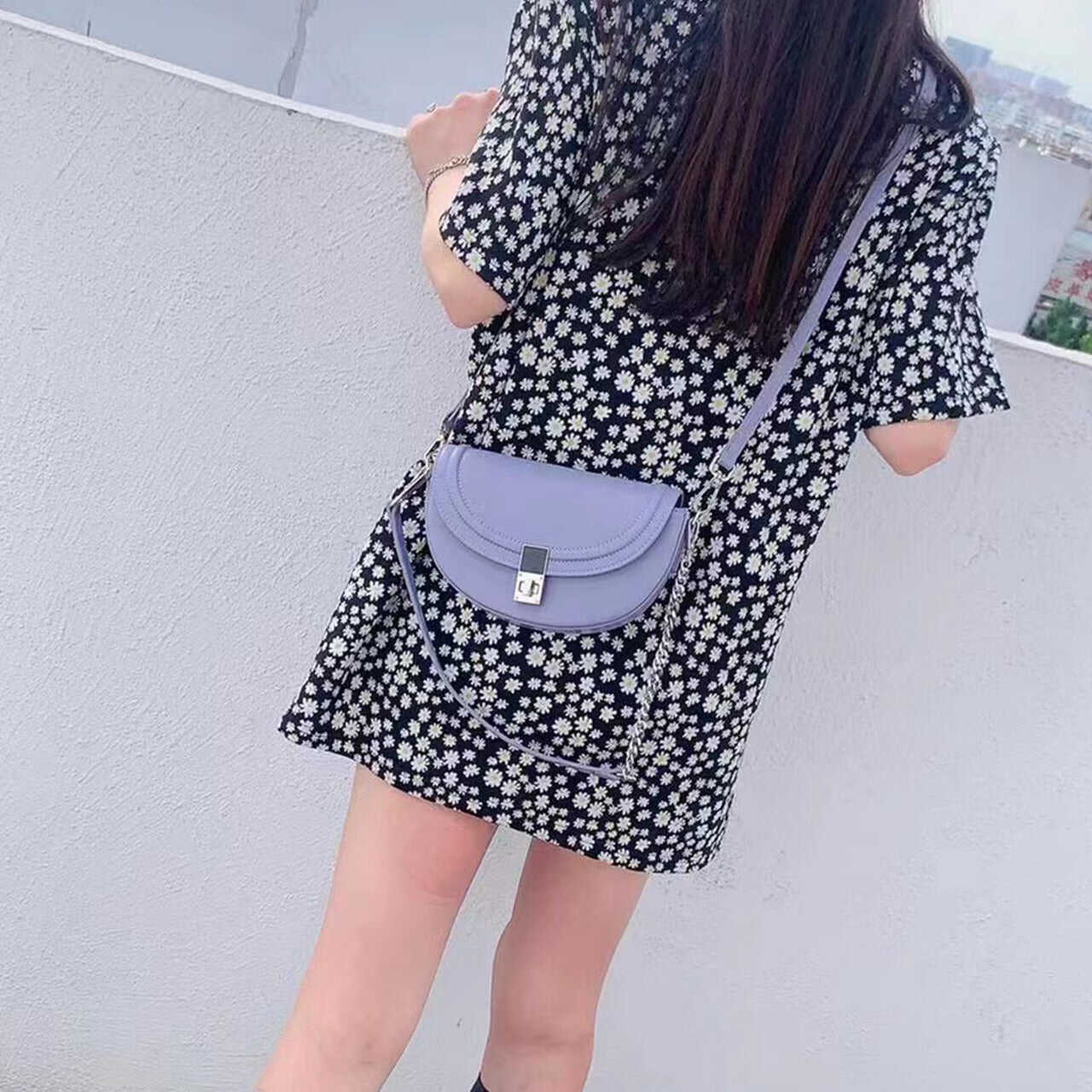 High quality leather flap bag half moon cowhide saddlebag