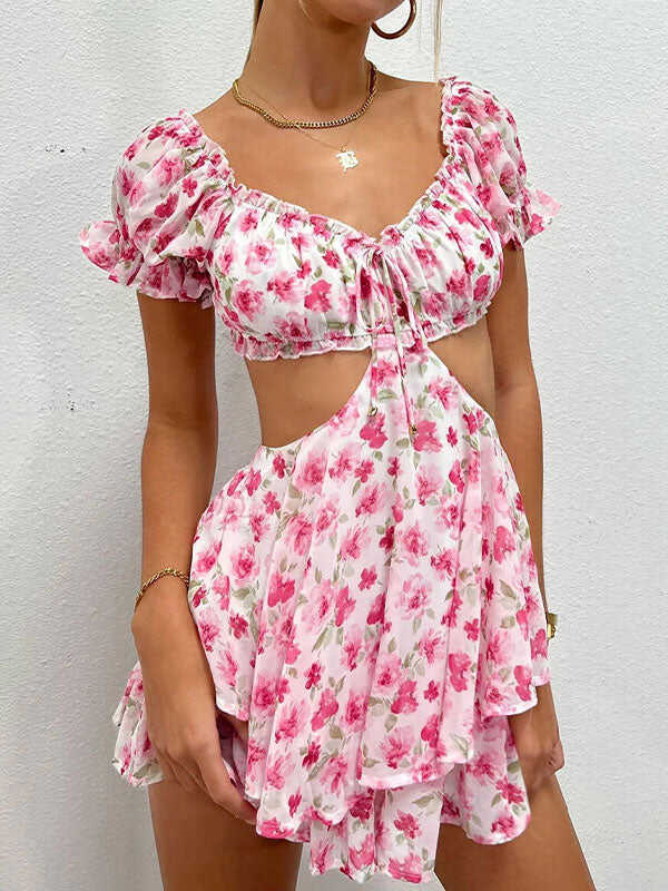 Floral puff sleeve playsuit