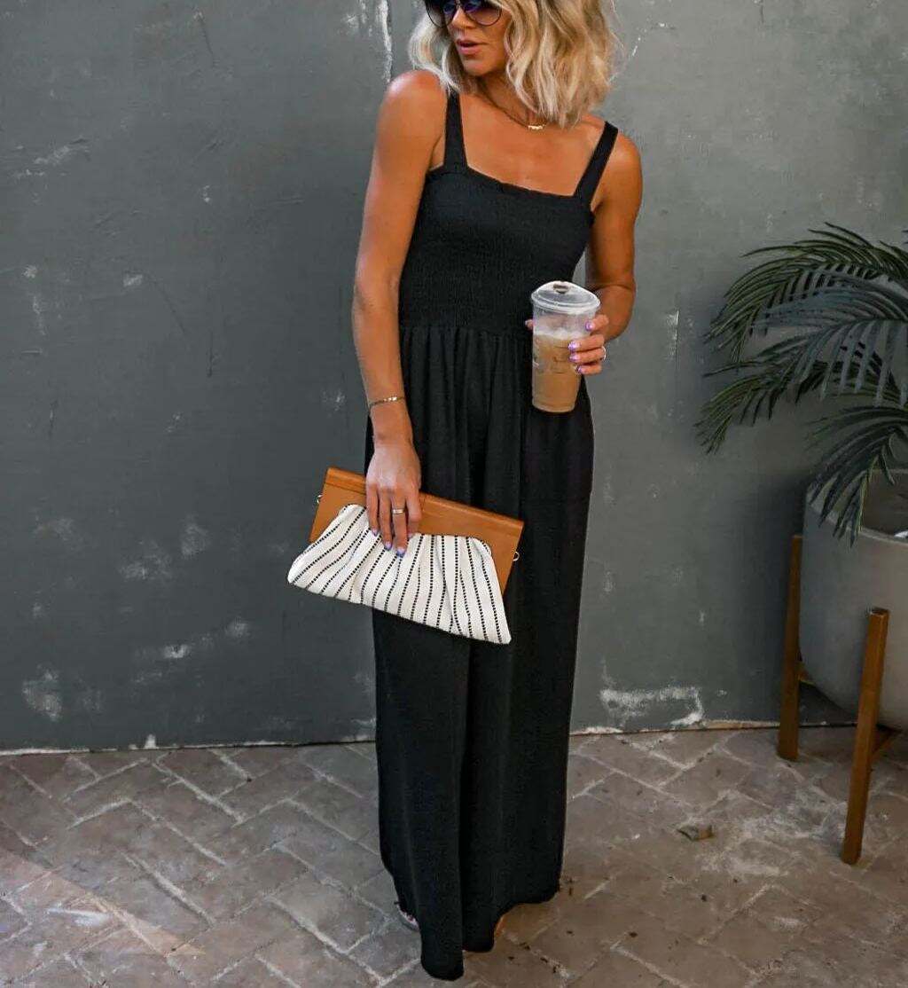 Smocked Pocketed Jumpsuit