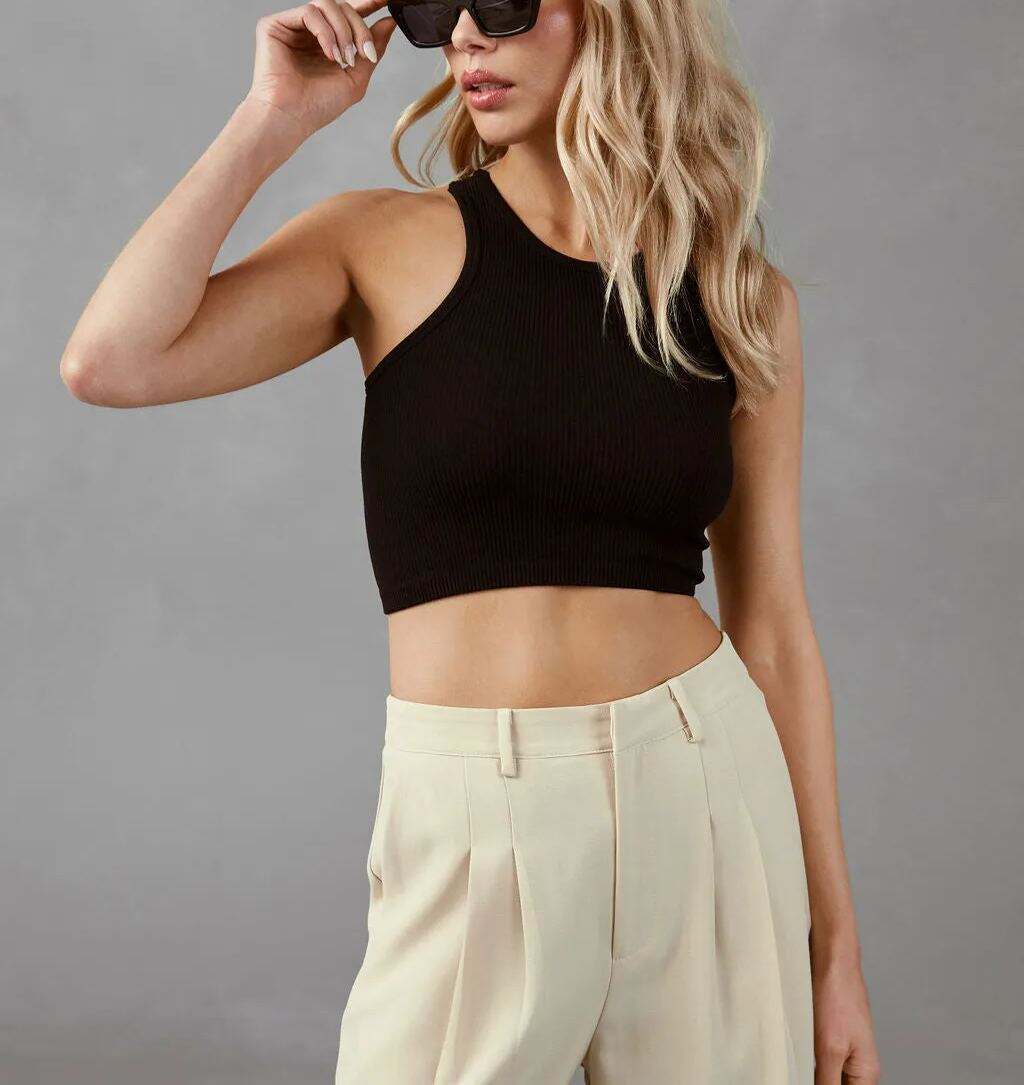 Black Ribbed Crop Tank