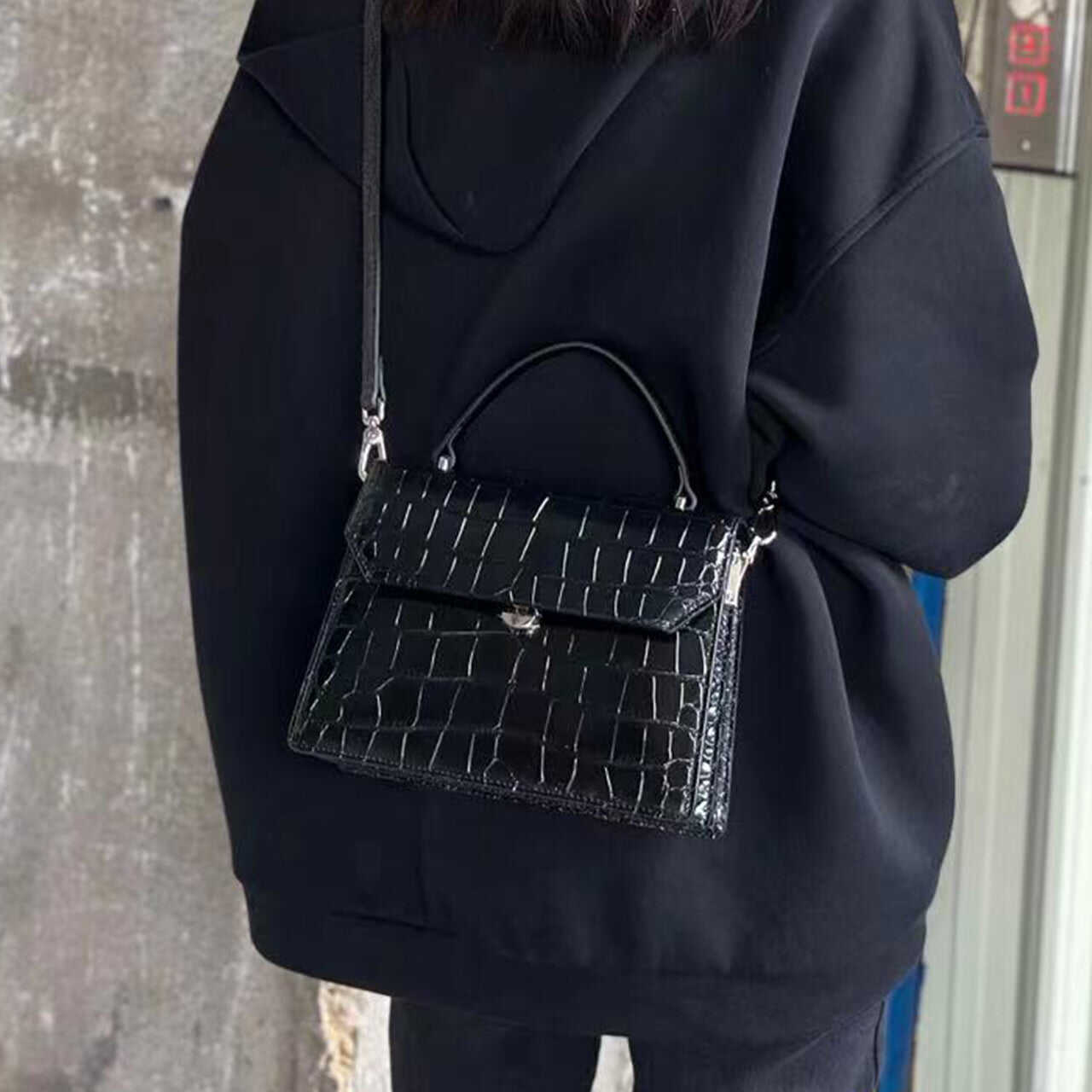 Cowhide leather crossbody bag wide shoulder strap flap bag handbag