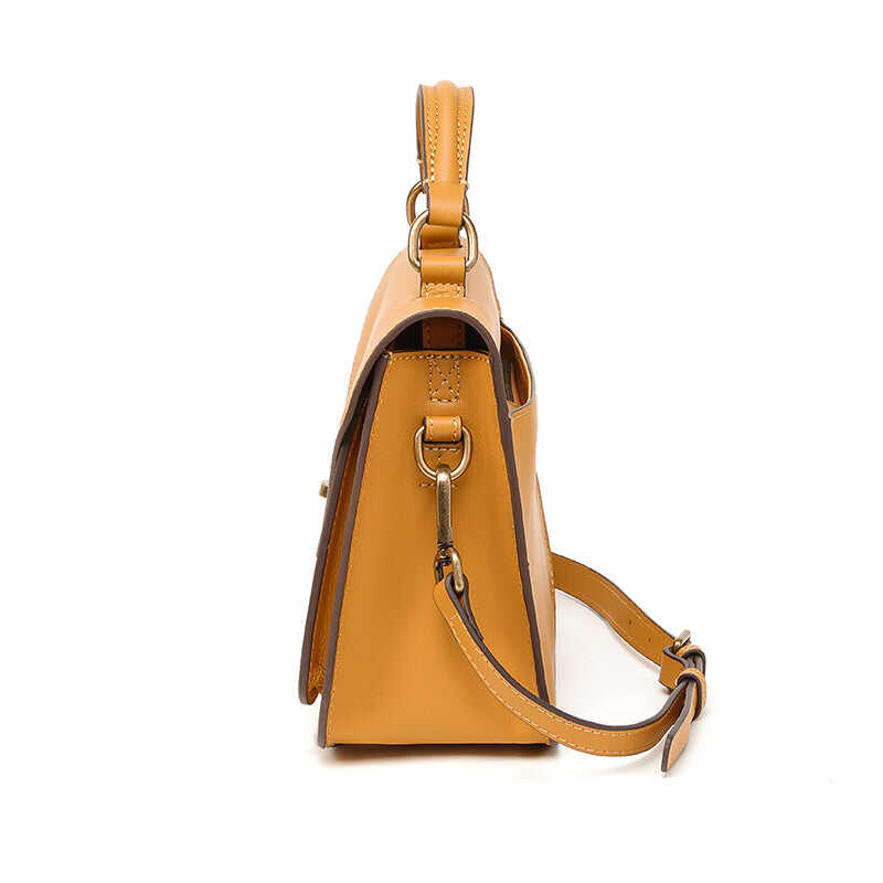【Big Messenger Bag】Sunset yellow head layer cowhide messenger bag handbag crossbody dual-use bag