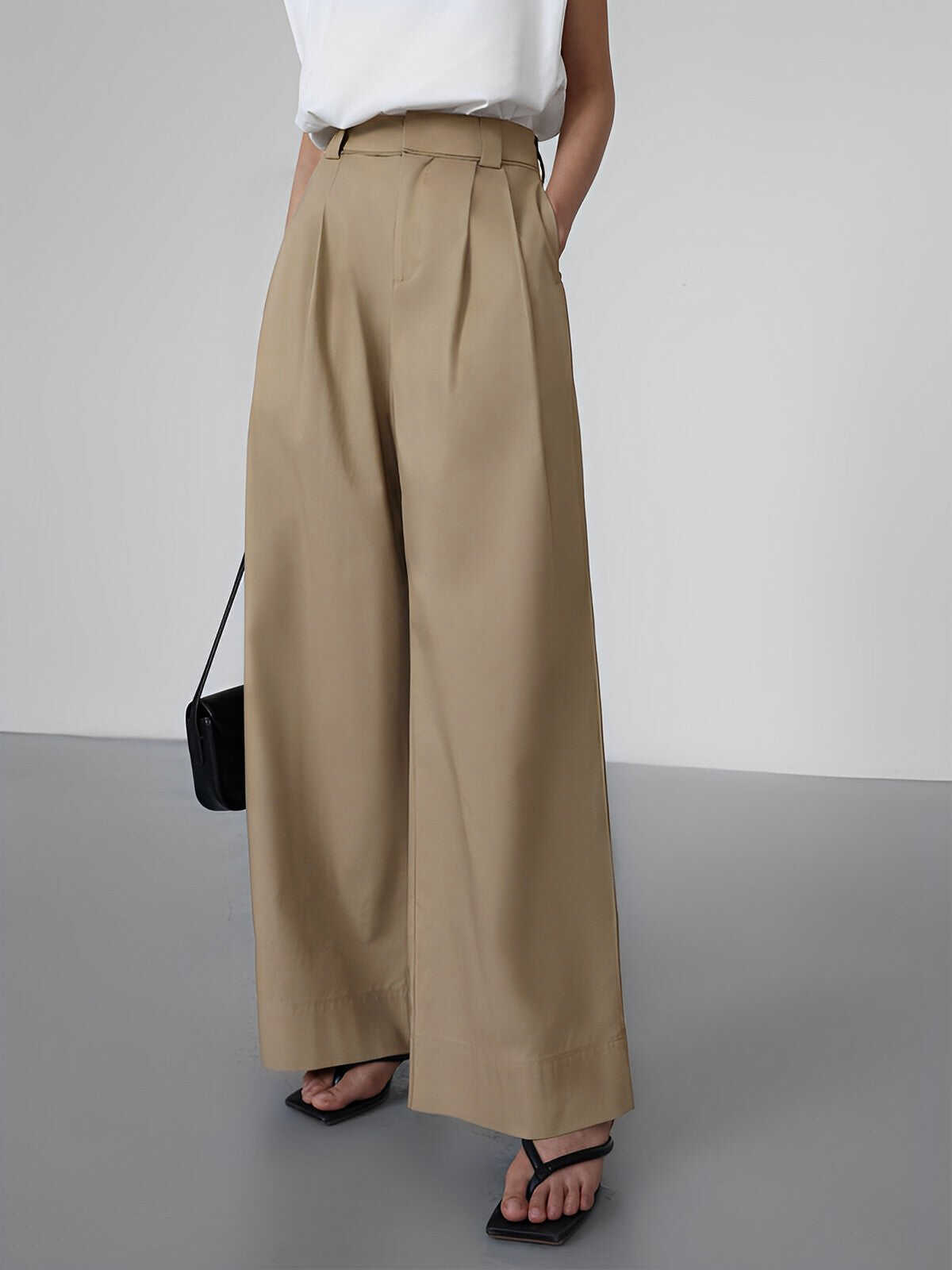Effortless Full Length Pleated Wide Leg Pants