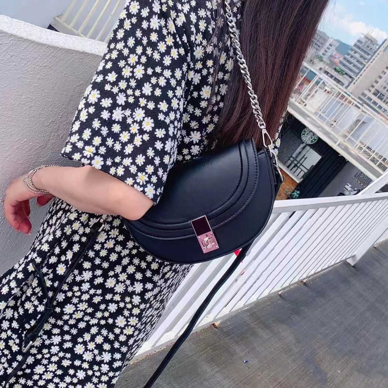 High quality leather flap bag half moon cowhide saddlebag