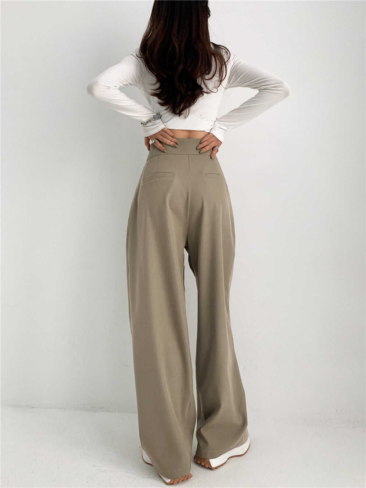 High Waisted Pleat Front Trousers