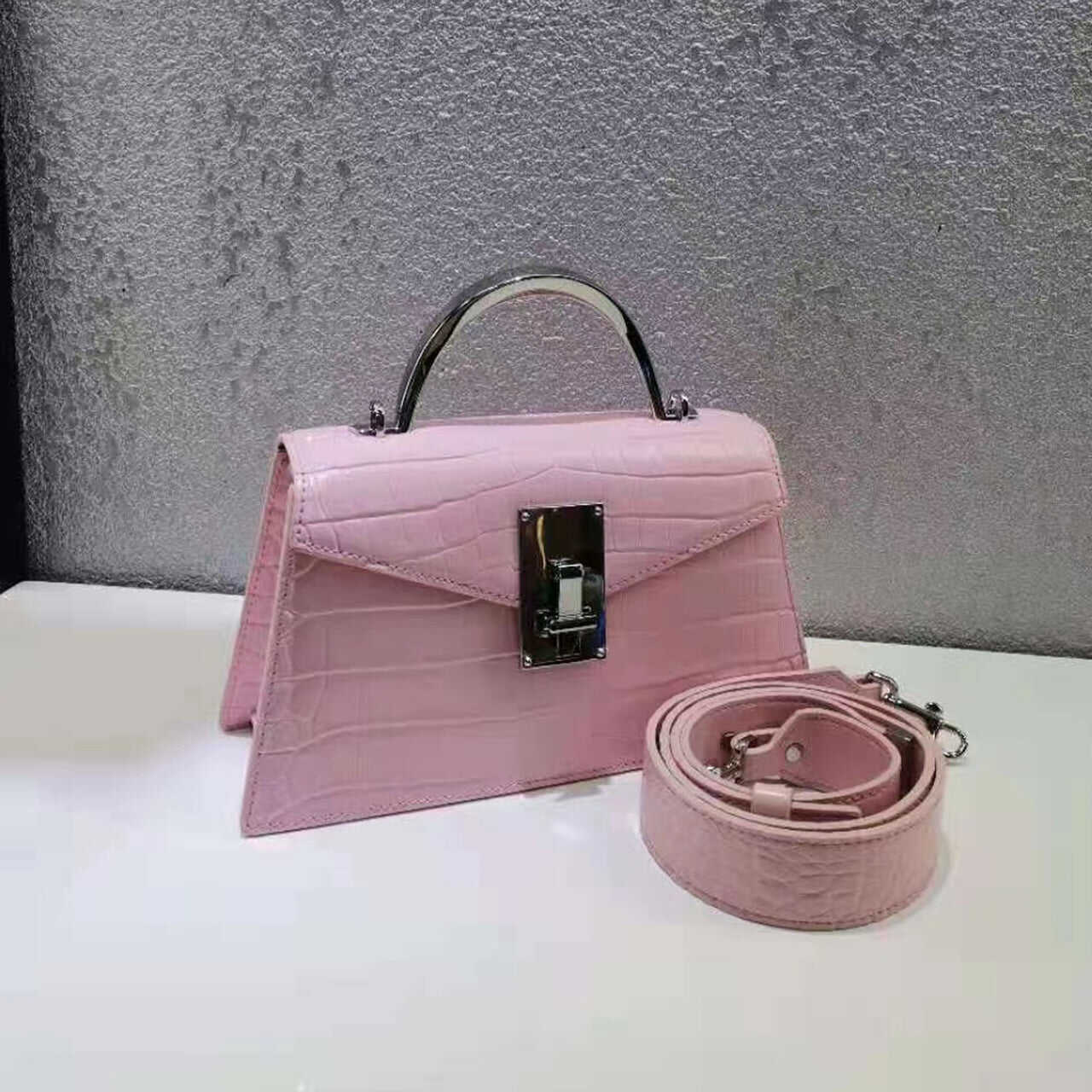 Luxury top grain leather metal handle flap bag