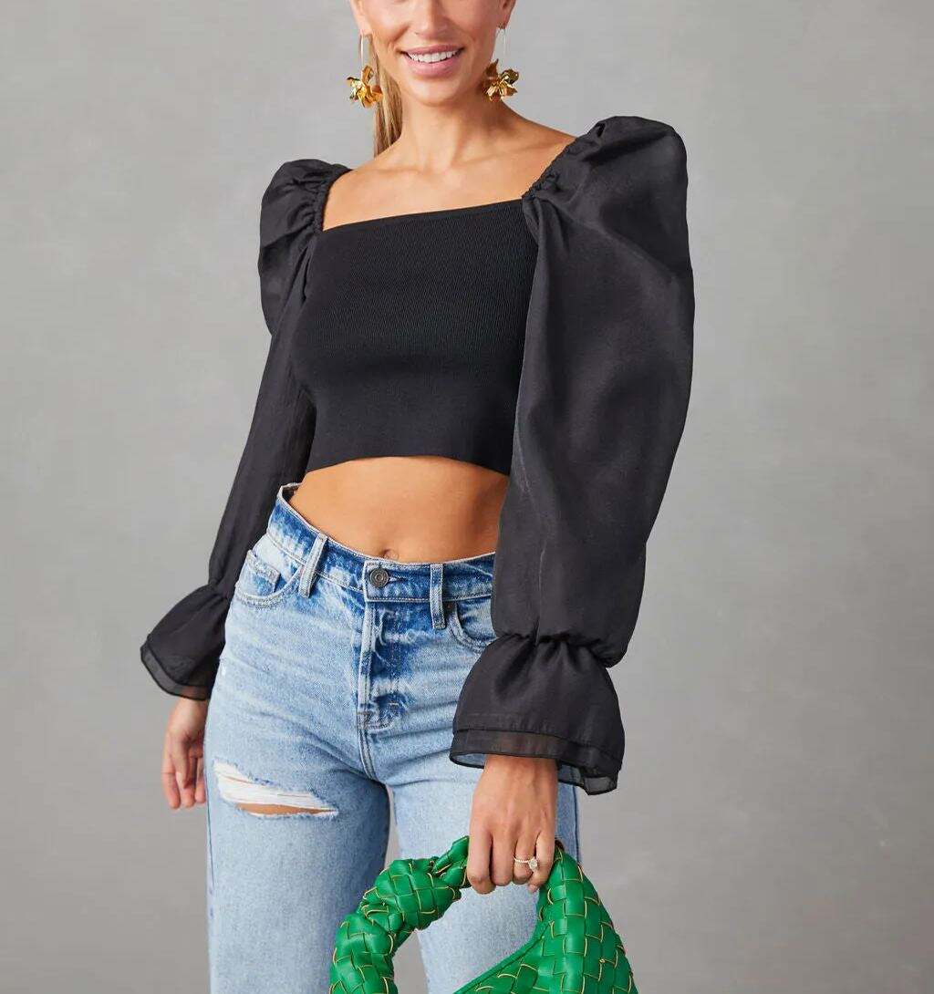 Statement Sleeve Crop Blouse