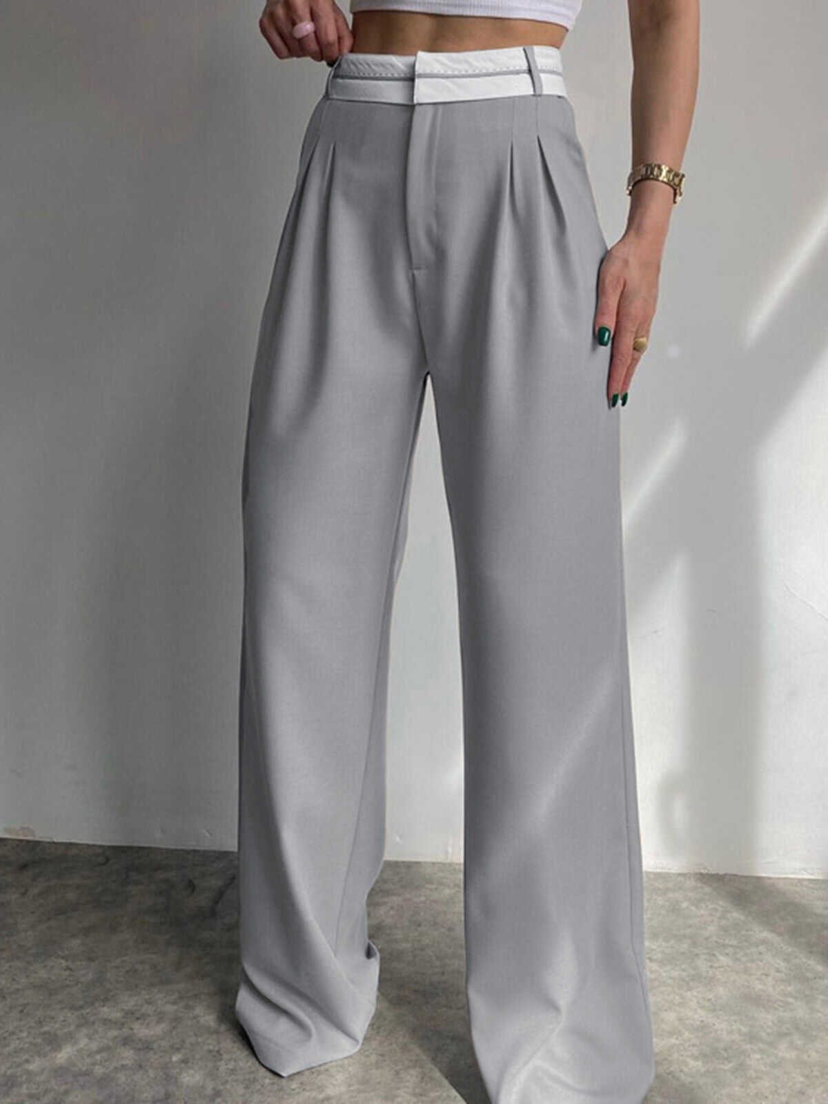 Reverse Waistband Wide Leg Pants