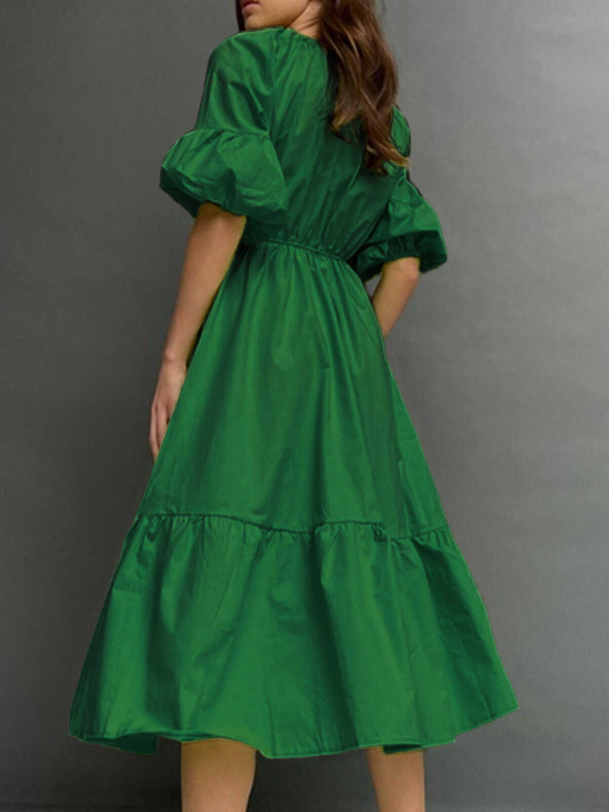 Cotton Puff Sleeve Midi Dress