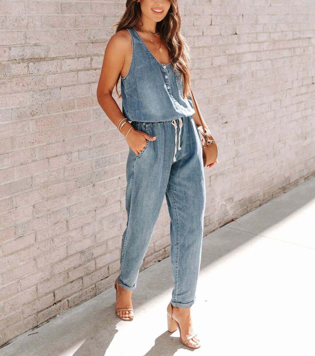 Pocketed Denim Jumpsuit