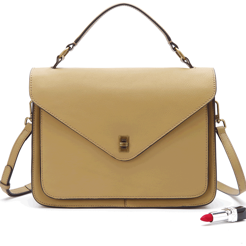 【Big Messenger Bag】Sunset yellow head layer cowhide messenger bag handbag crossbody dual-use bag