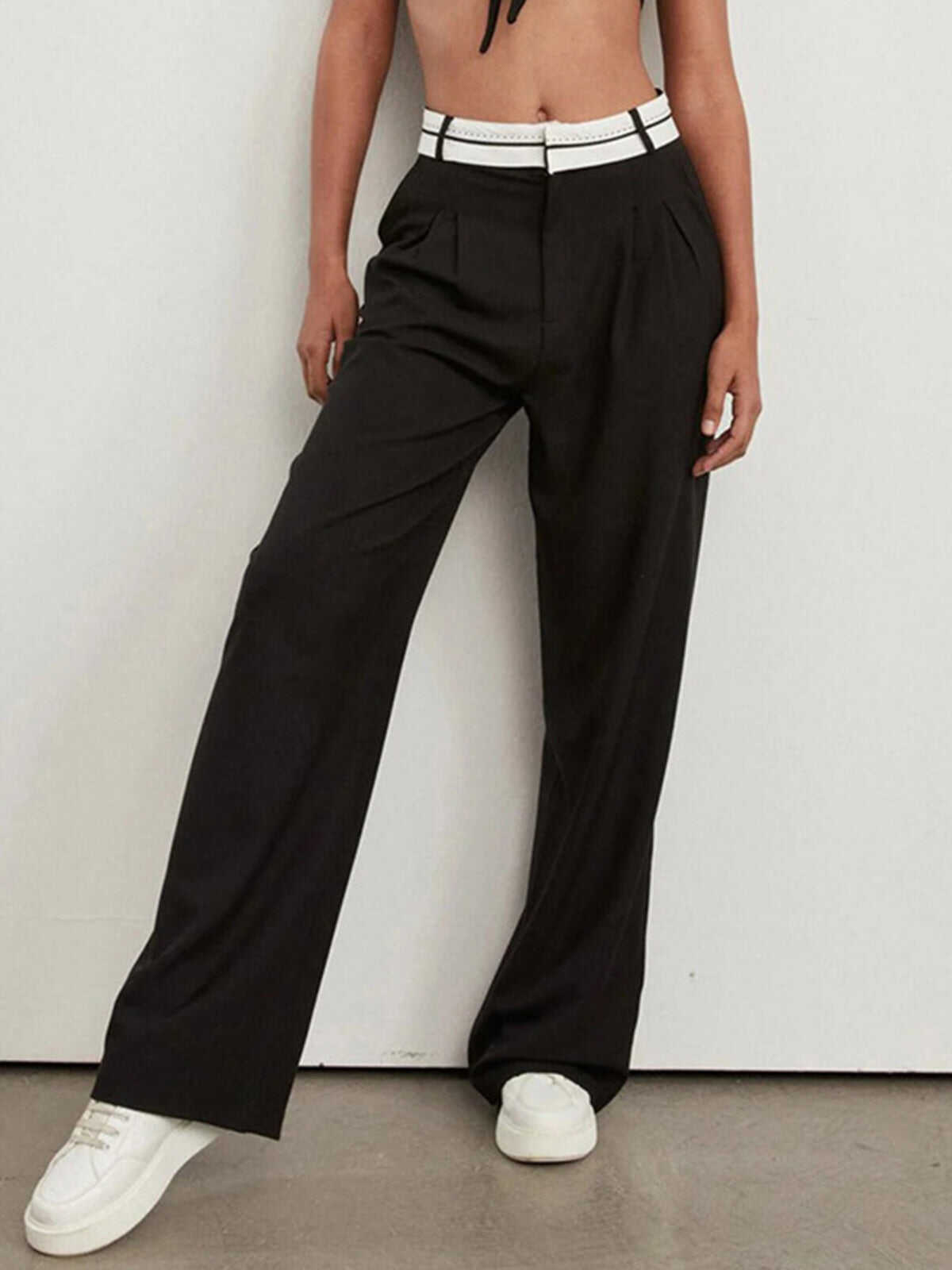 Reverse Waistband Wide Leg Pants