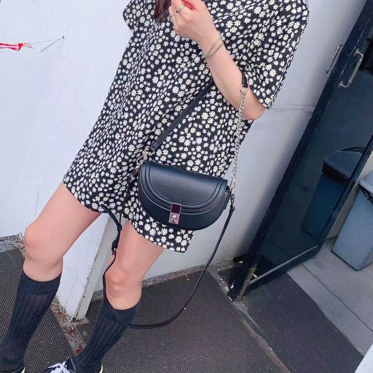 High quality leather flap bag half moon cowhide saddlebag