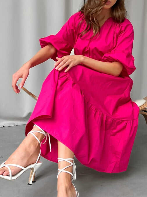 Cotton Puff Sleeve Midi Dress