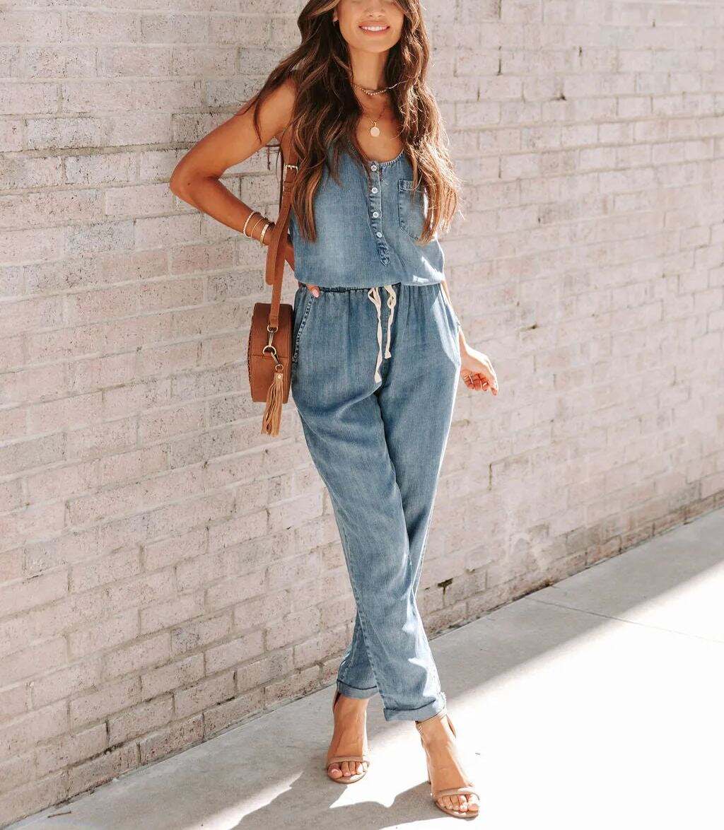 Pocketed Denim Jumpsuit