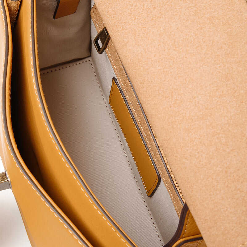 【Big Messenger Bag】Sunset yellow head layer cowhide messenger bag handbag crossbody dual-use bag