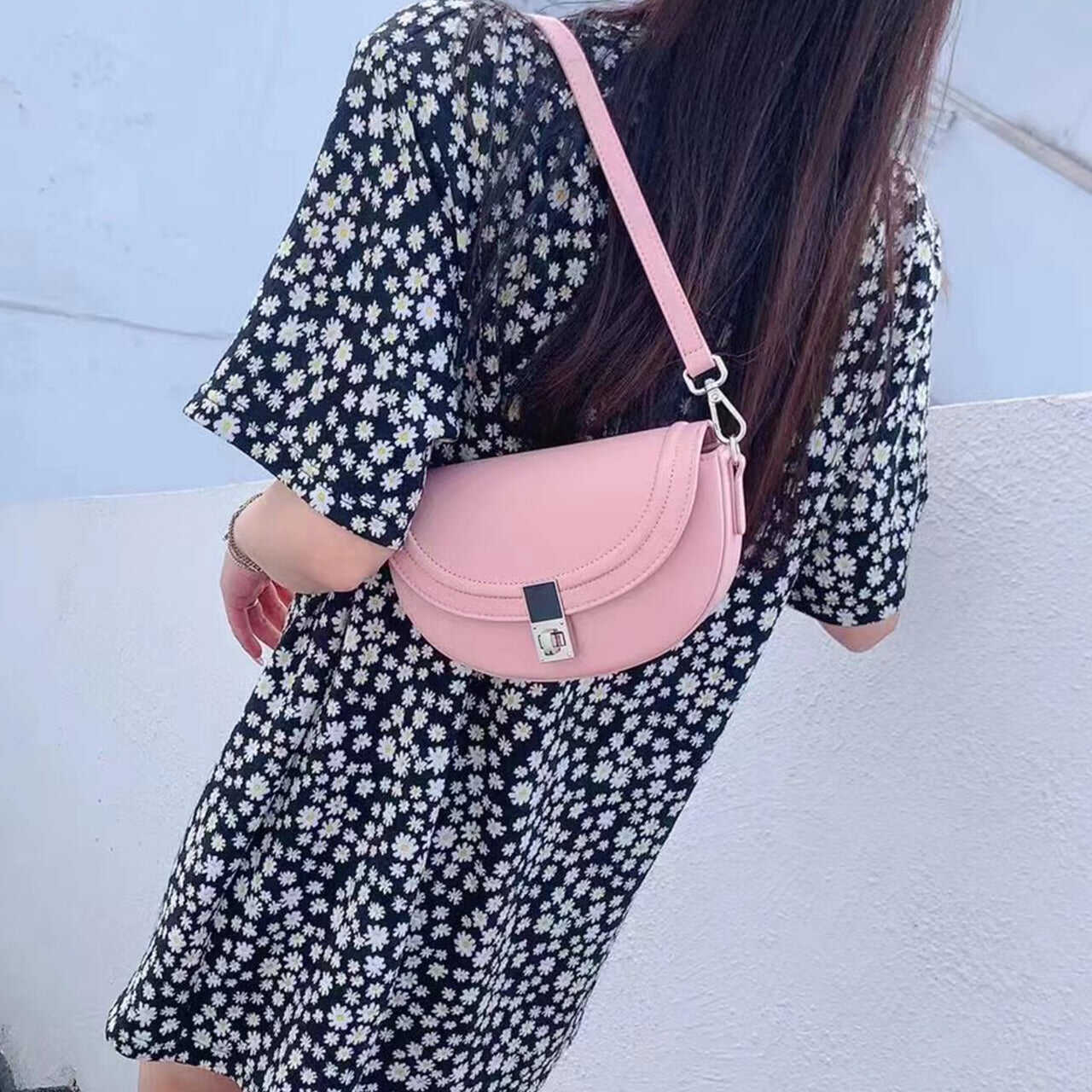 High quality leather flap bag half moon cowhide saddlebag
